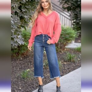 Judy Blue Sophia High Rise Button Fly Wide Leg Crop Jeans Sz 7 28